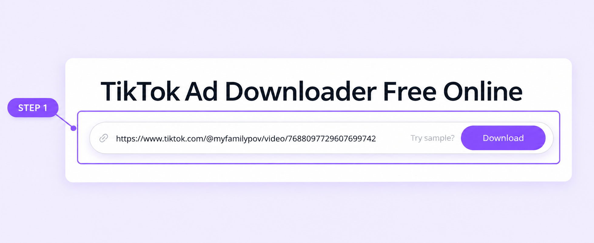 A public TikTok video link entered into MyAdLibrary's TikTok Ad Downloader before retrieving the result