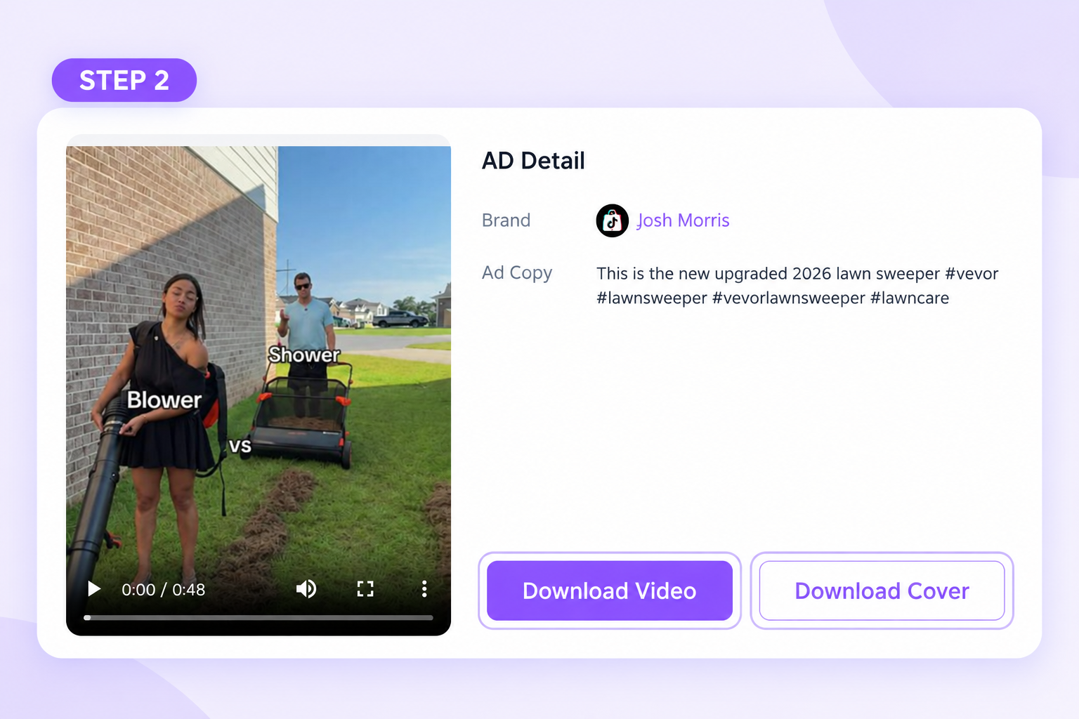 A TikTok downloader result showing separate Download Video and Download Cover actions for a returned video