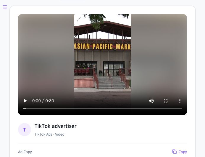 TikTok downloader input containing a Creative Center topads detail URL and the Find media button