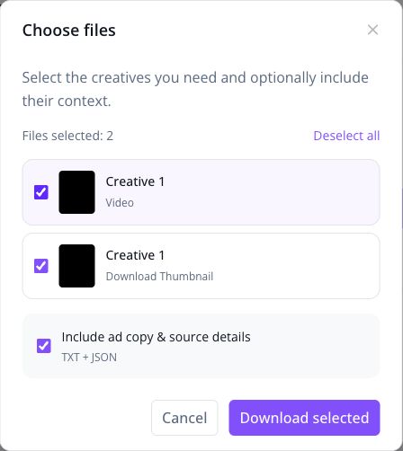 Choose files dialog for a separate public YouTube video example with video, thumbnail and optional source context